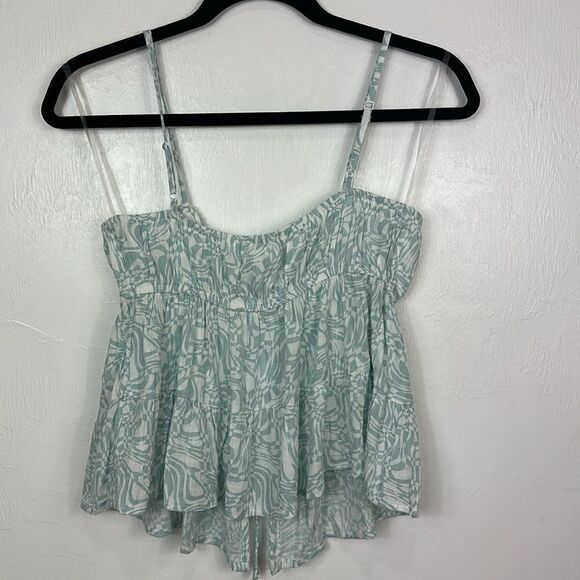 American Eagle Outfitters Printed Tie-Front Cami In Light Blue Size S - Picture 6 of 11